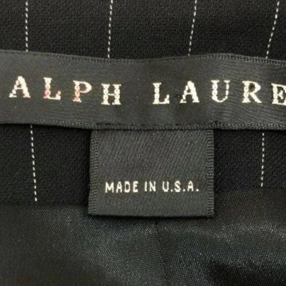 Ralph Lauren Black Pinstripe Wool Blazer Leather Collar Size 12 Made in U.S.A. - Picture 4 of 11
